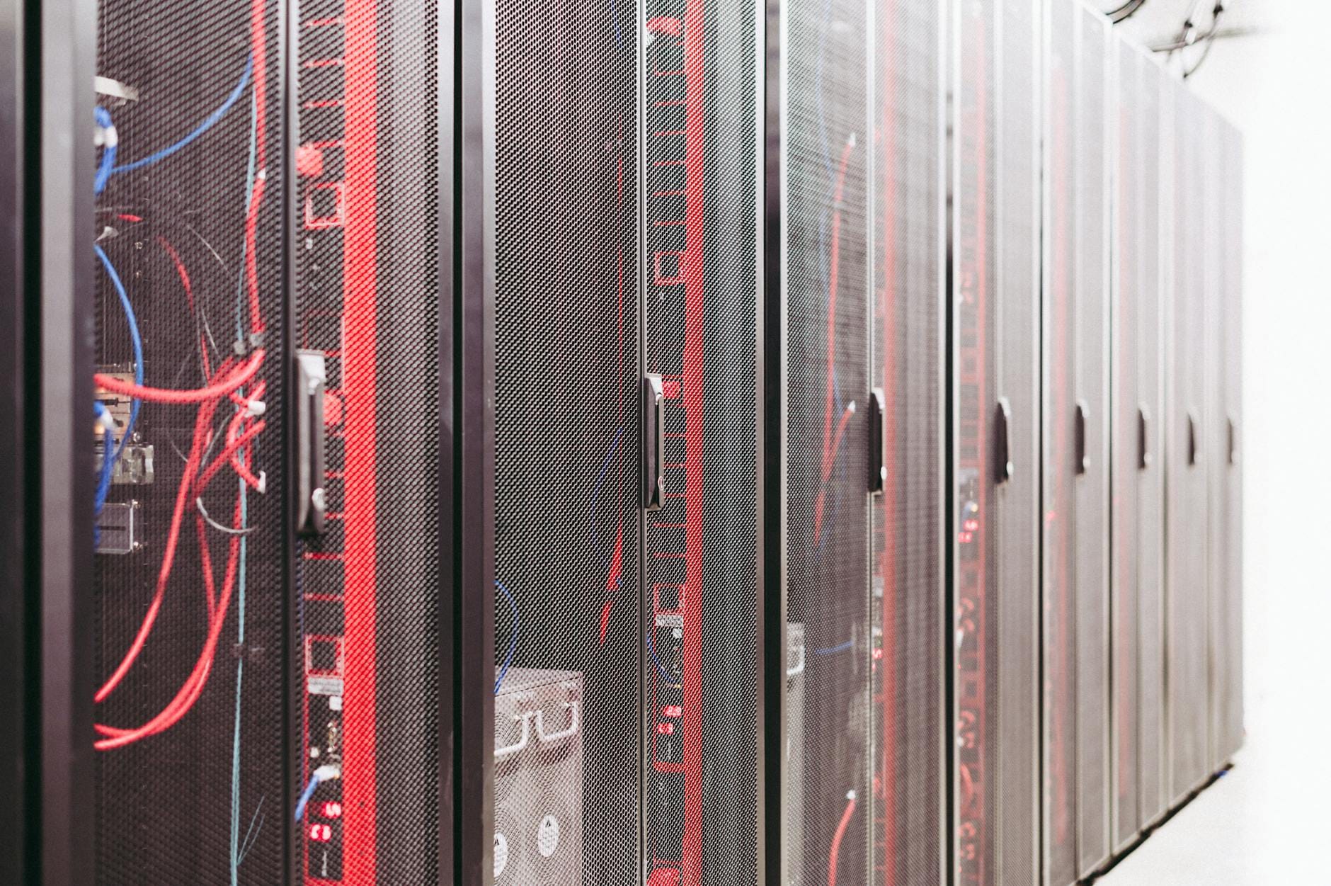 Server racks in data center for web hosting management