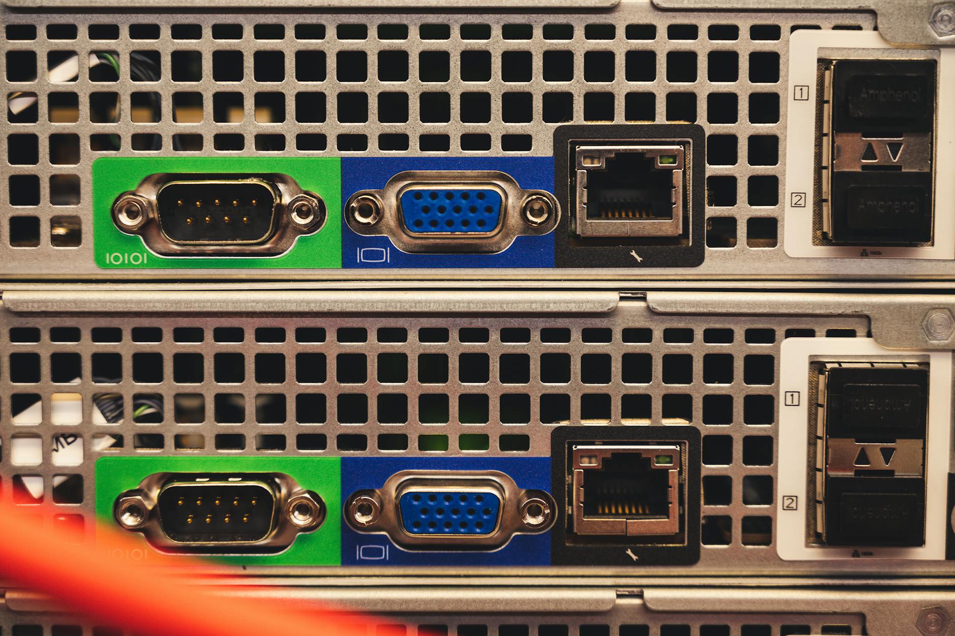 How to Choose the Right Web Hosting Plan in 2026 (Complete Buyer's Guide) - Detailed view of Ethernet and VGA ports on a serv