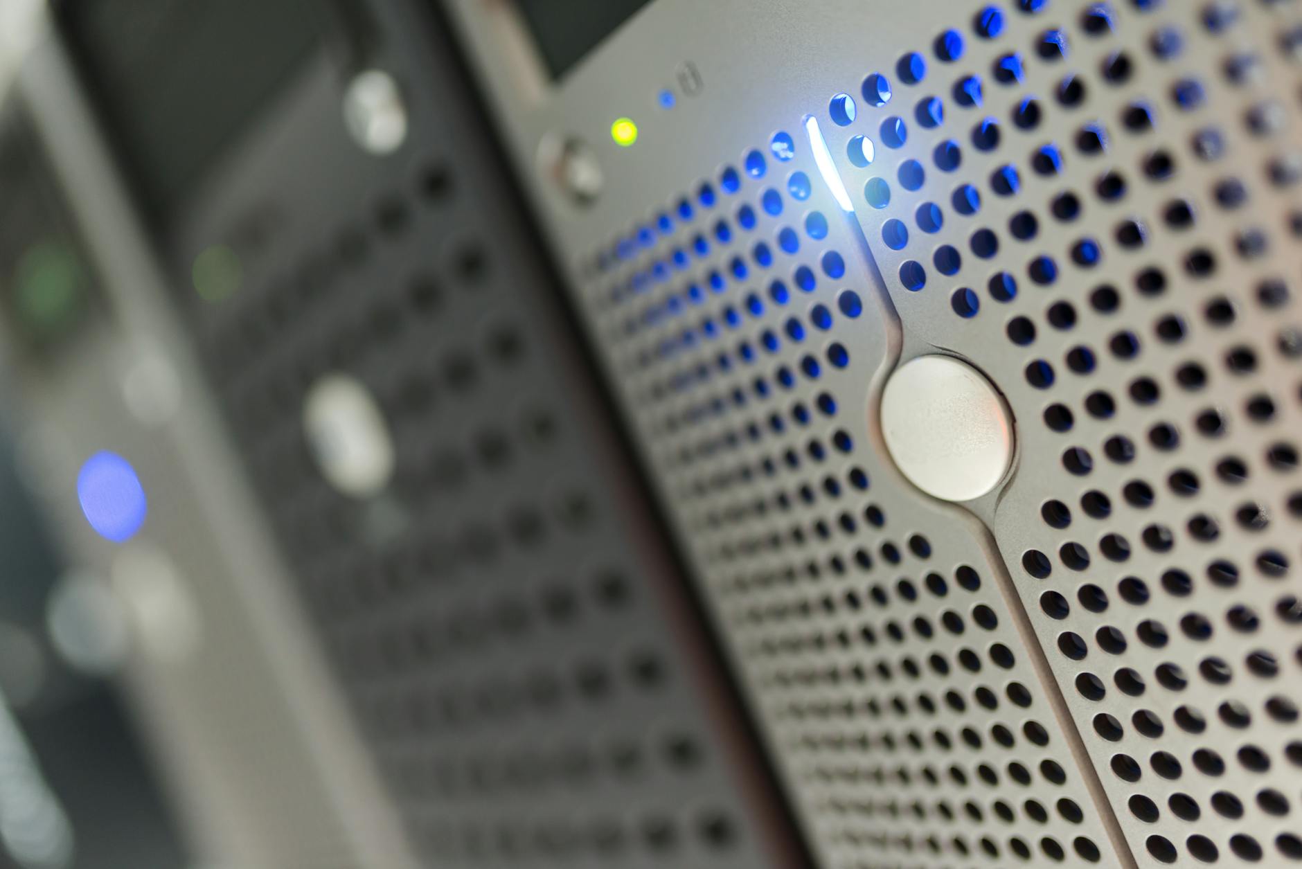InterServer VPS Special: Get a Powerful Cloud VPS for Just $3/Month - Focused detail of a modern server rack with blue LED in