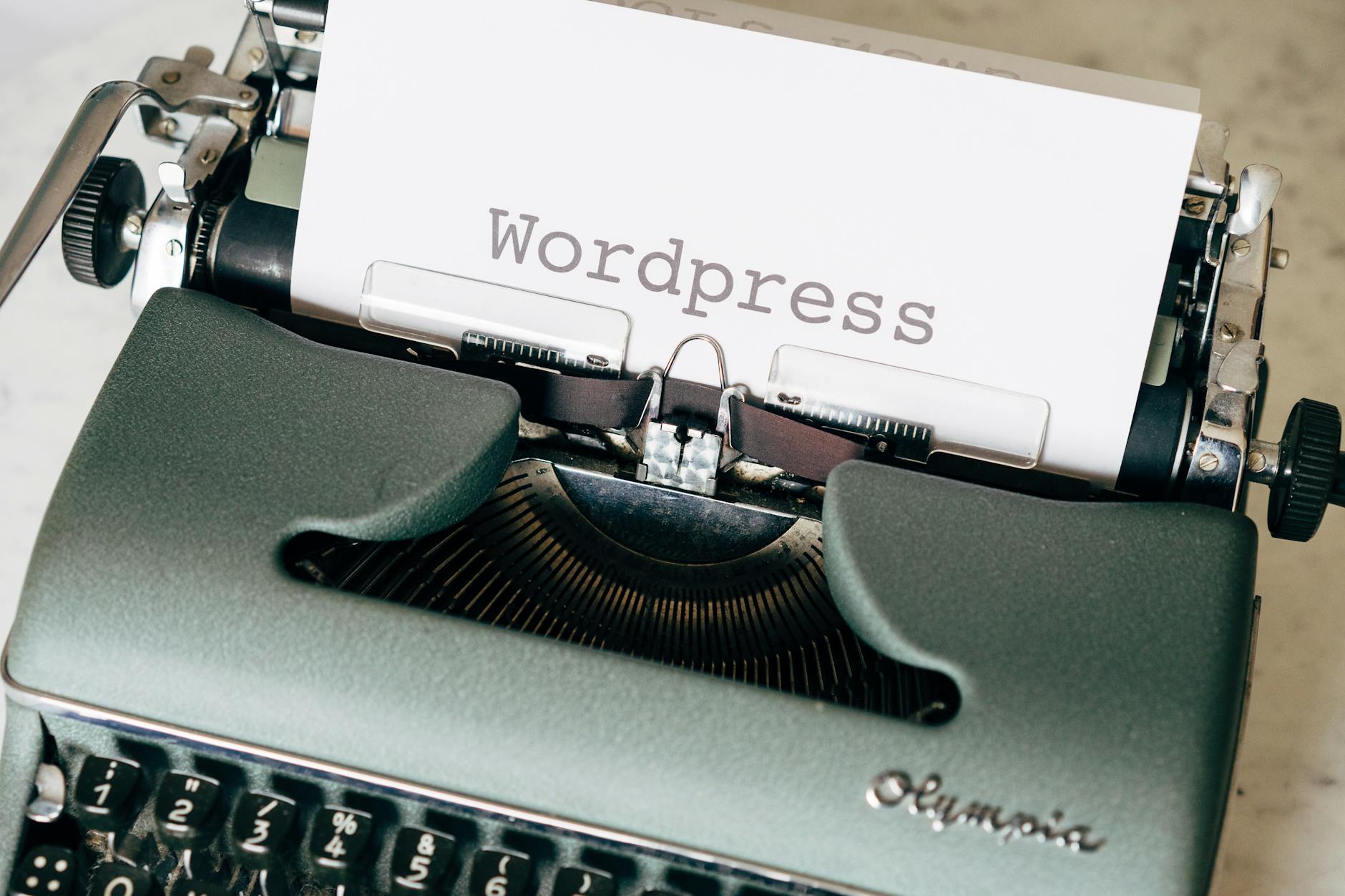 Vintage typewriter with WordPress label representing content management